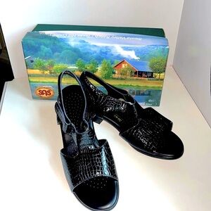 NWT SAS Suntimer black croc tripad comfort sandals 1 3/4 inch slingback block